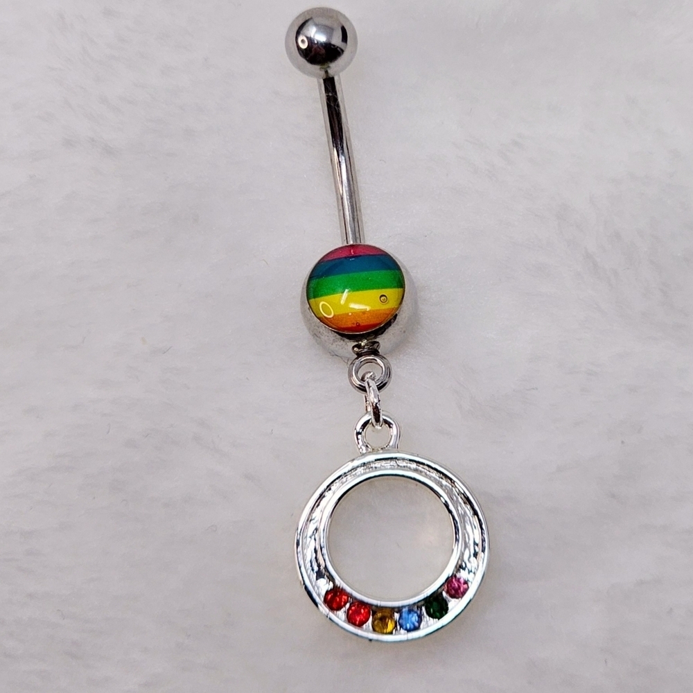 Pride ✦ Crystal Navel Ring ✦ 14g Surgical Steel Belly Jewelry Rainbow Dangle NWT